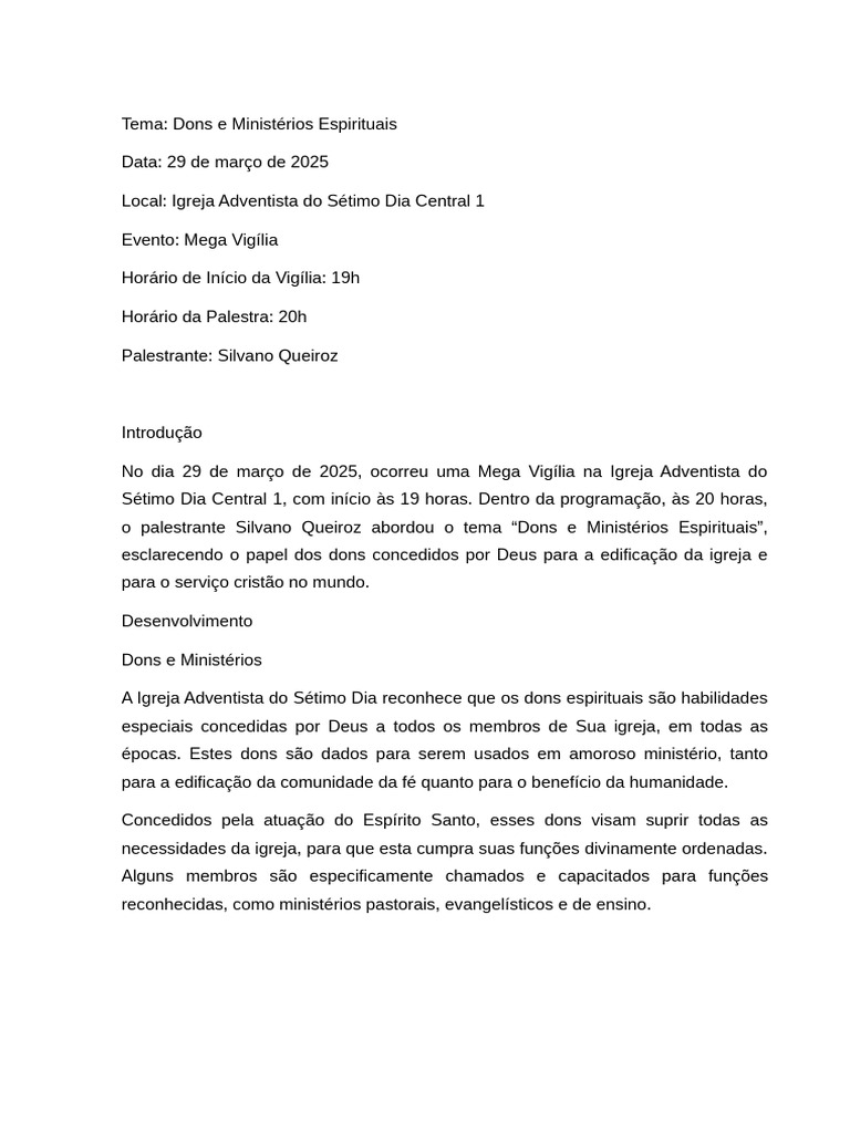 Dons e Ministérios Espirituais na IASD | PDF | Presente espiritual ...