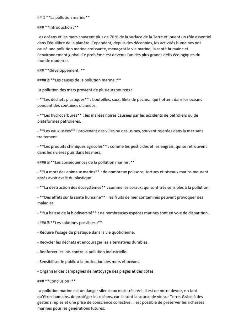 Pollution marine : causes et solutions | PDF