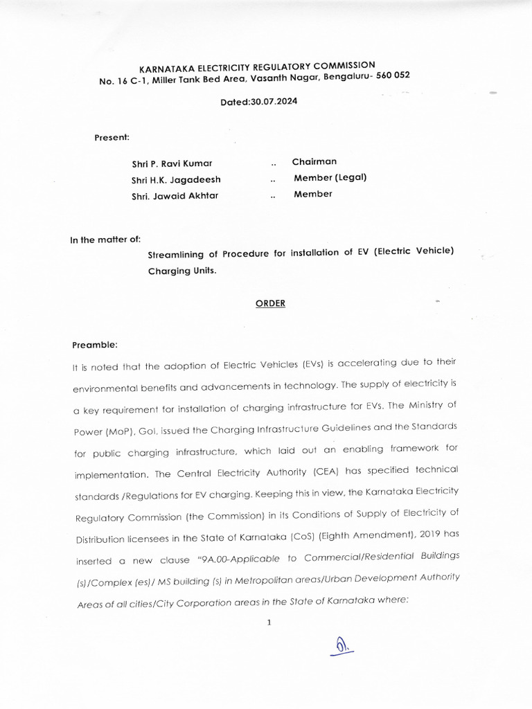 2024-07-30 KERC Order For EV Charging | PDF