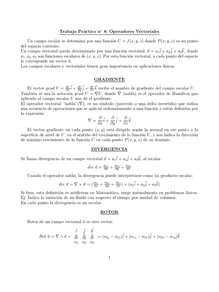 Operadores Vectoriales: Gradiente, Divergencia y Rotor | PDF ...