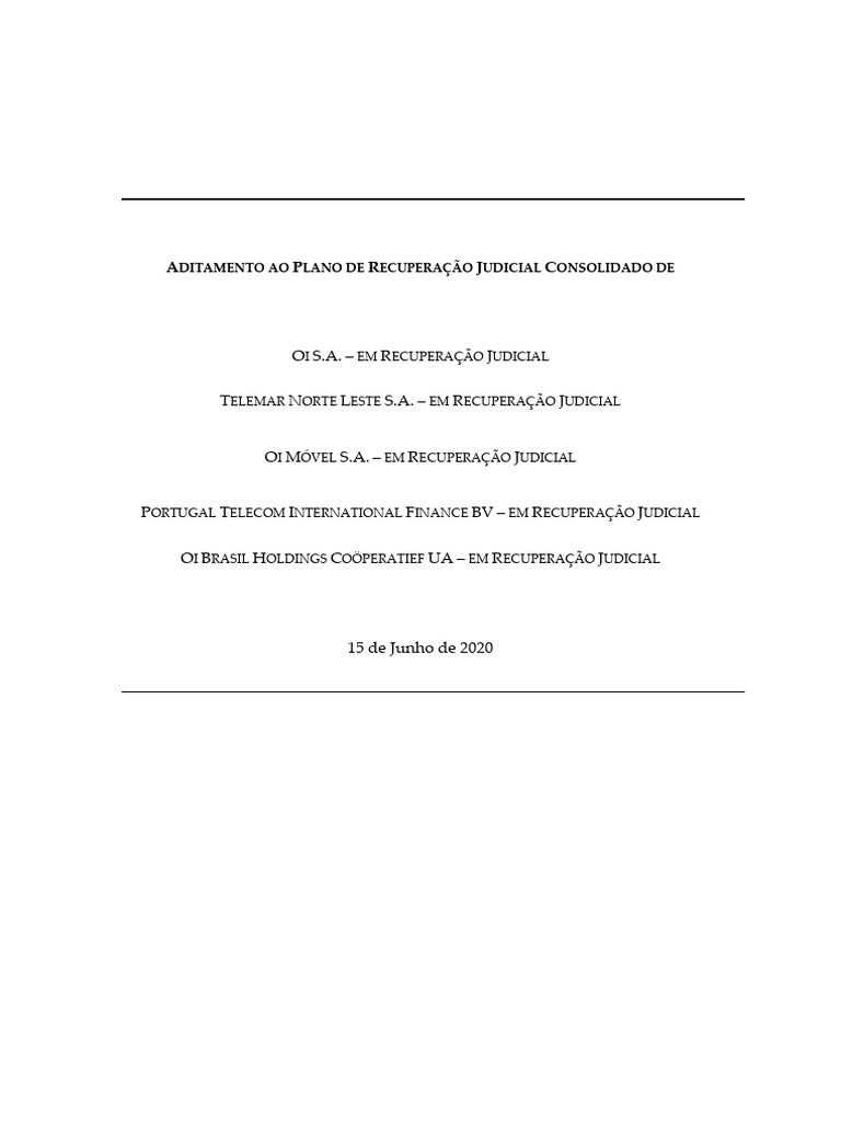 Grupo Oi - Aditamento ao PRJ - 15.06.2020 FINAL 2 | PDF | Investimentos ...