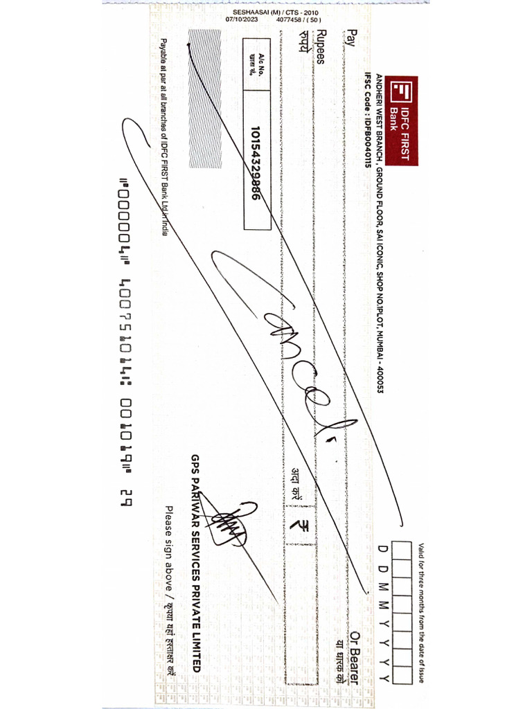 IDFC Gps Pariwar Cancel Cheque | PDF