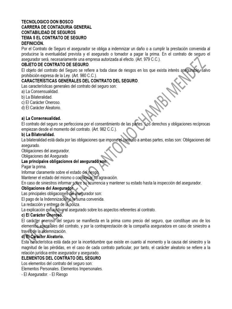 Contrato de Seguro: Definición y Elementos | PDF | Póliza de seguros ...