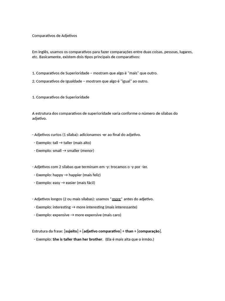 Comparativos de Adjetivos em Inglês | PDF | Adjetivo | Famílias ...