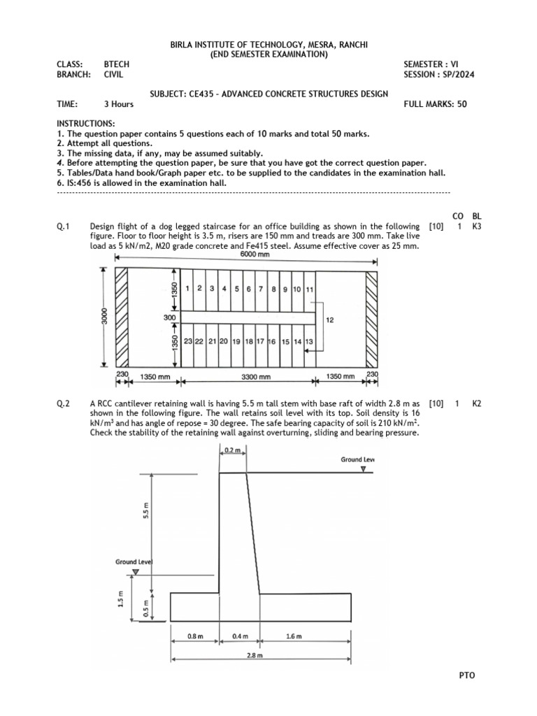 CE435 Advanced Concrete Structures Exam | PDF | Building Technology ...