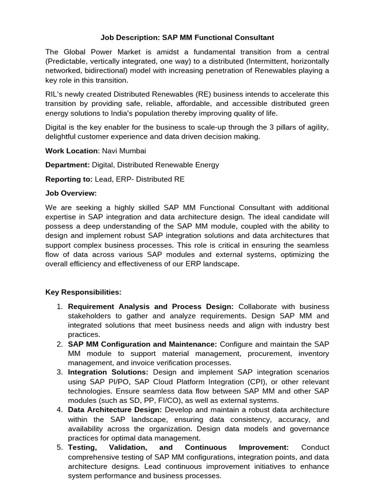 SAP MM Functional Consultant Role | PDF | Enterprise Resource Planning ...