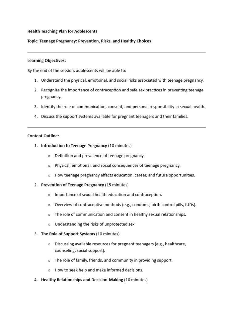 Teenage Pregnancy Prevention Plan | PDF | Teenage Pregnancy | Adolescence