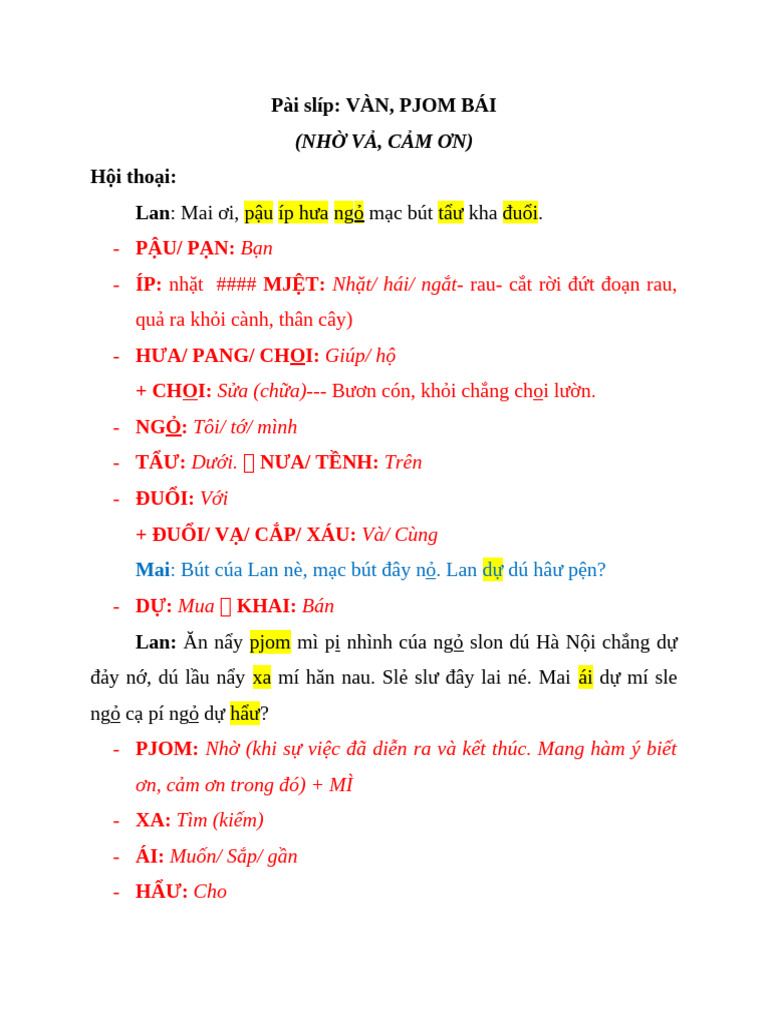 Pài slíp: VÀN, PJOM BÁI:: Mai ơi, pậu íp hưa ngỏ mạc bút tẩư kha đuổi | PDF