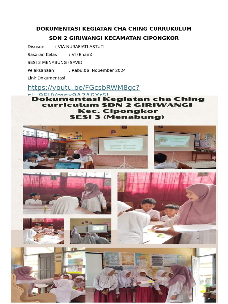 Dokumentasi Sesi 3 Kegiatan Cha Ching Currukulum SDN 2 Giriwangi | PDF