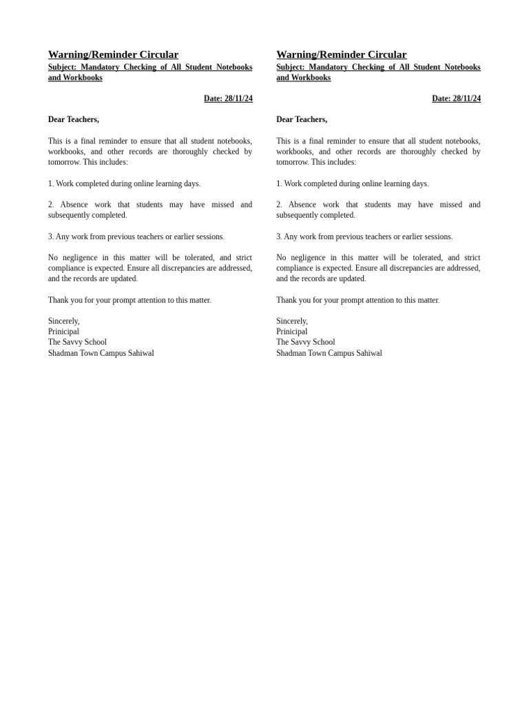 Mandatory Student Notebook Checks | PDF