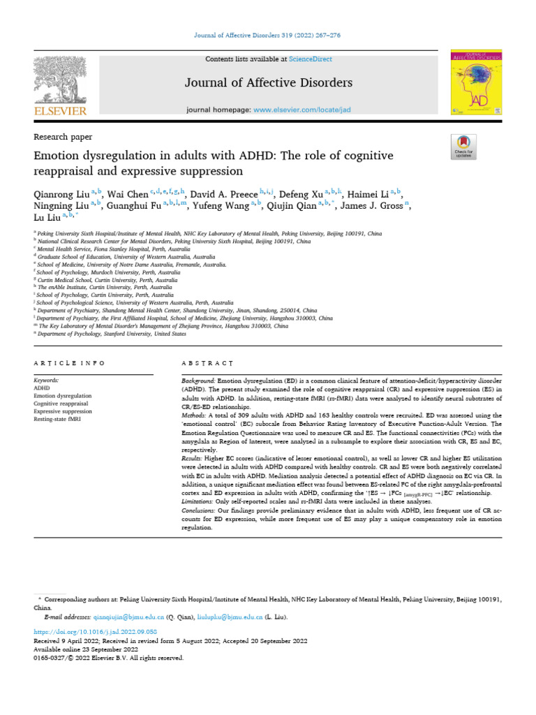 Emotion Dysregulation in ADHD Adults | PDF | Attention Deficit ...