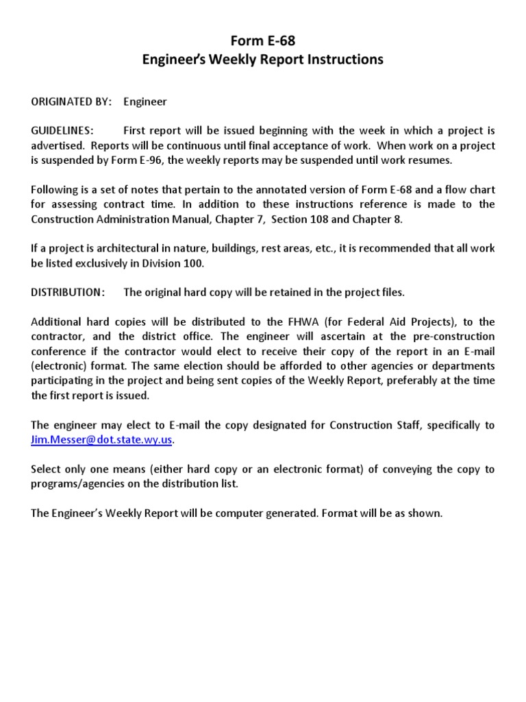 Engineer's Weekly Report Guidelines | PDF | Percentage | Business