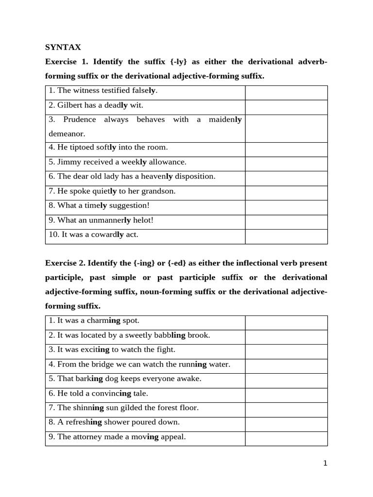 Adverb and Adjective Suffix Exercises | PDF