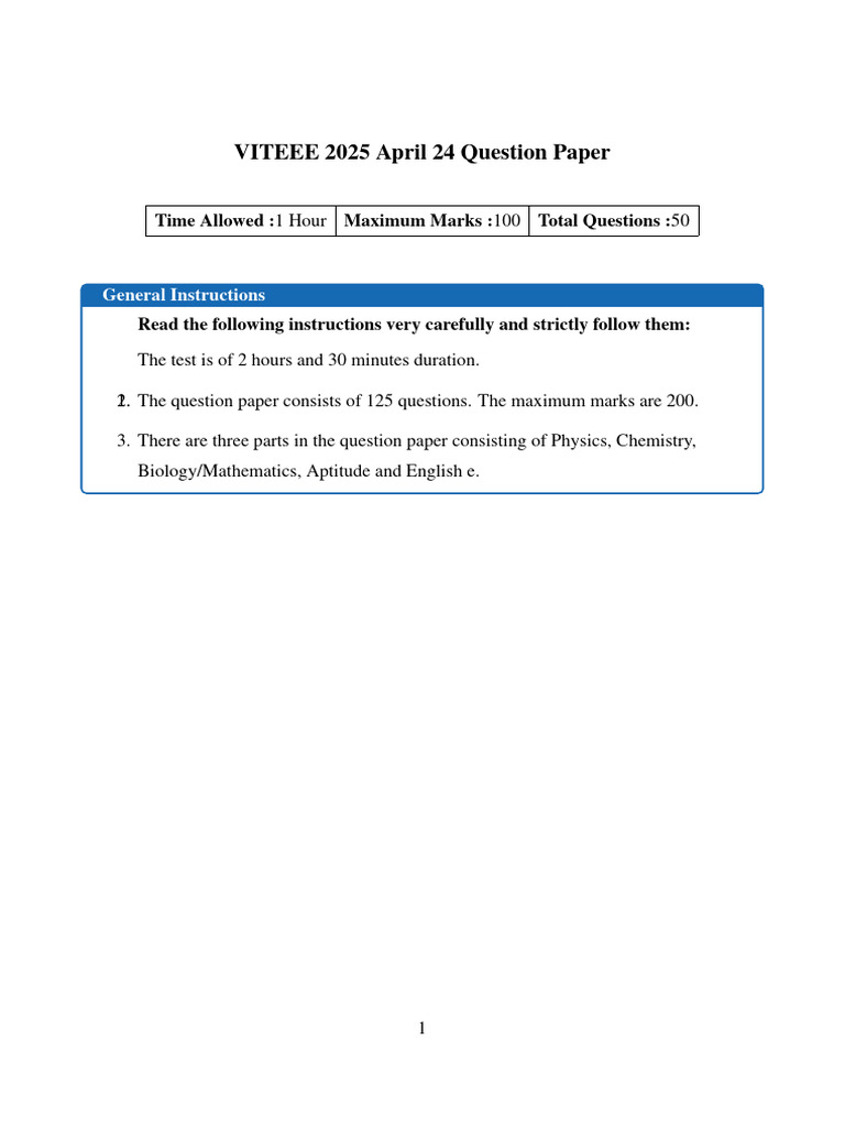 VITEEE 2025 April 24 Question Paper | PDF | Gases | Mole (Unit)