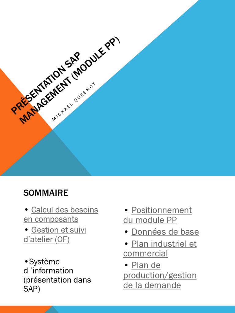Positionnement du module PP dans SAP | PDF | Stock | Business