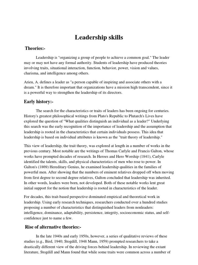 Leadership Skills and Theories Explained | PDF | Leadership | Decision ...