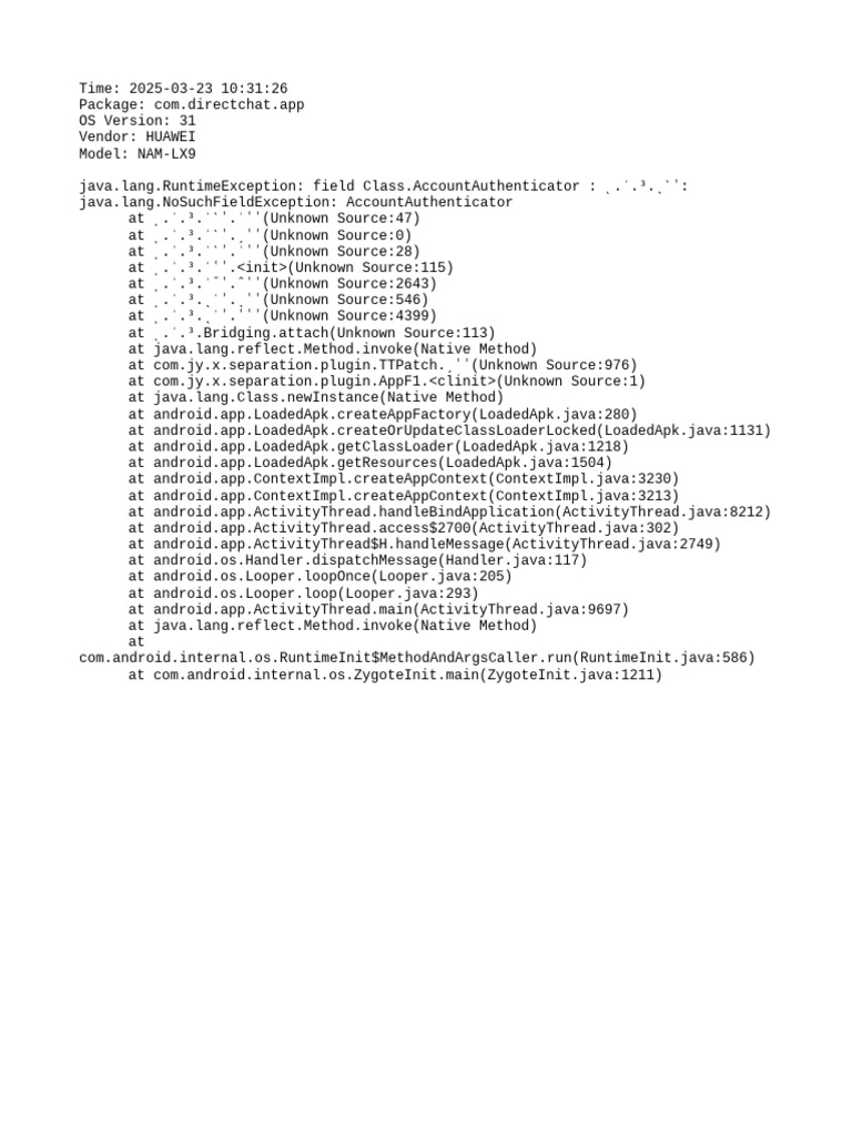 Runtime Exception in DirectChat App | PDF