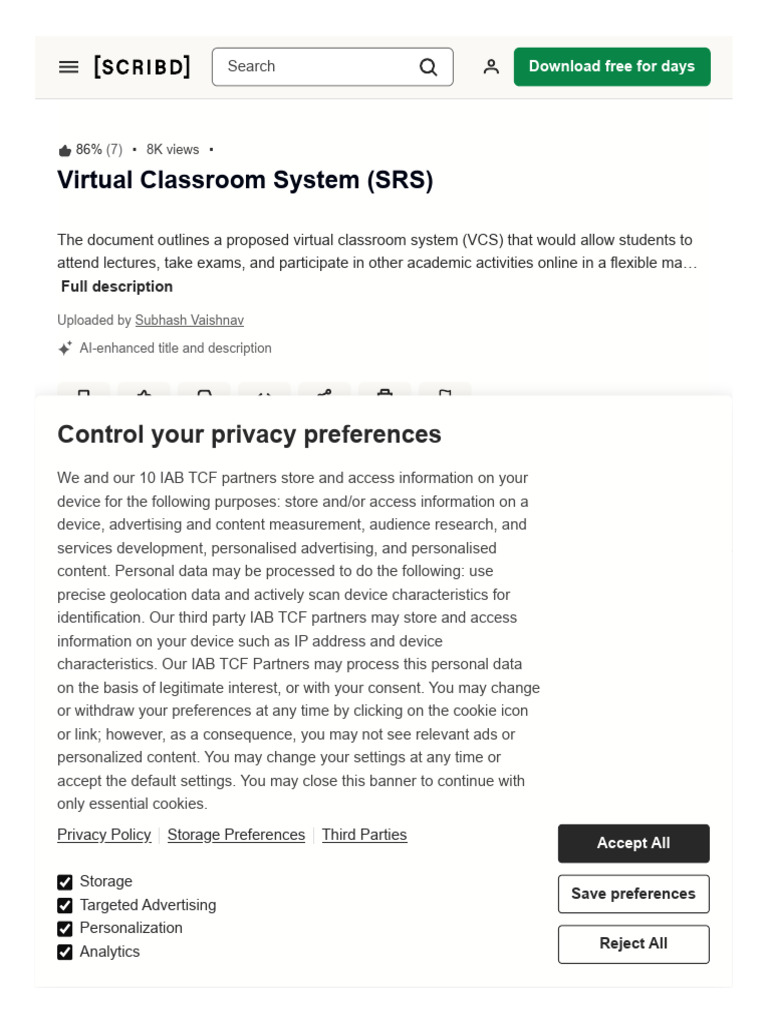 Virtual Classroom System Proposal | PDF | Http Cookie | Analytics