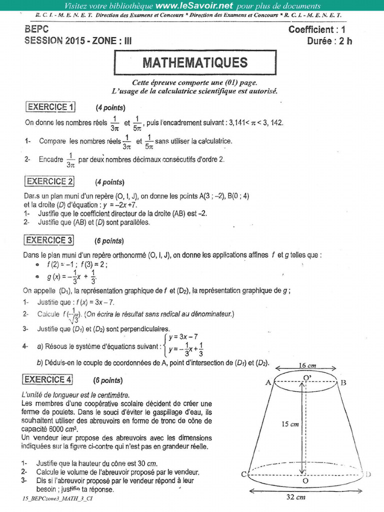 15 BEPCzone3 MATH 3 CI | PDF