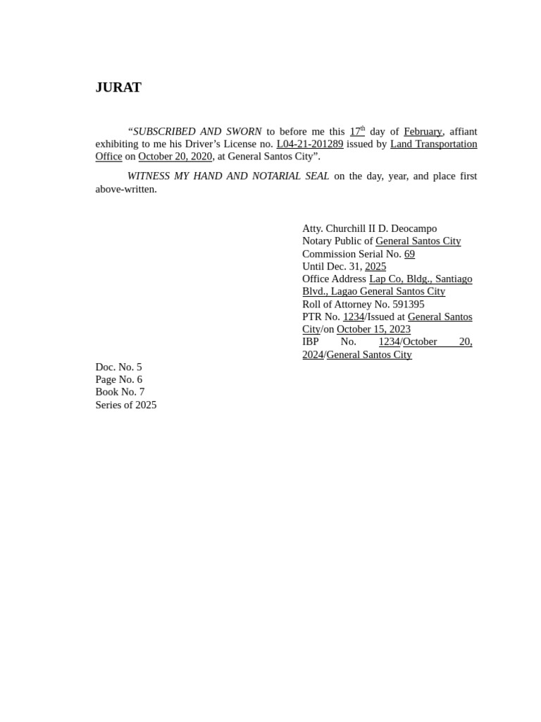 Notarized Jurat Document Sample | PDF