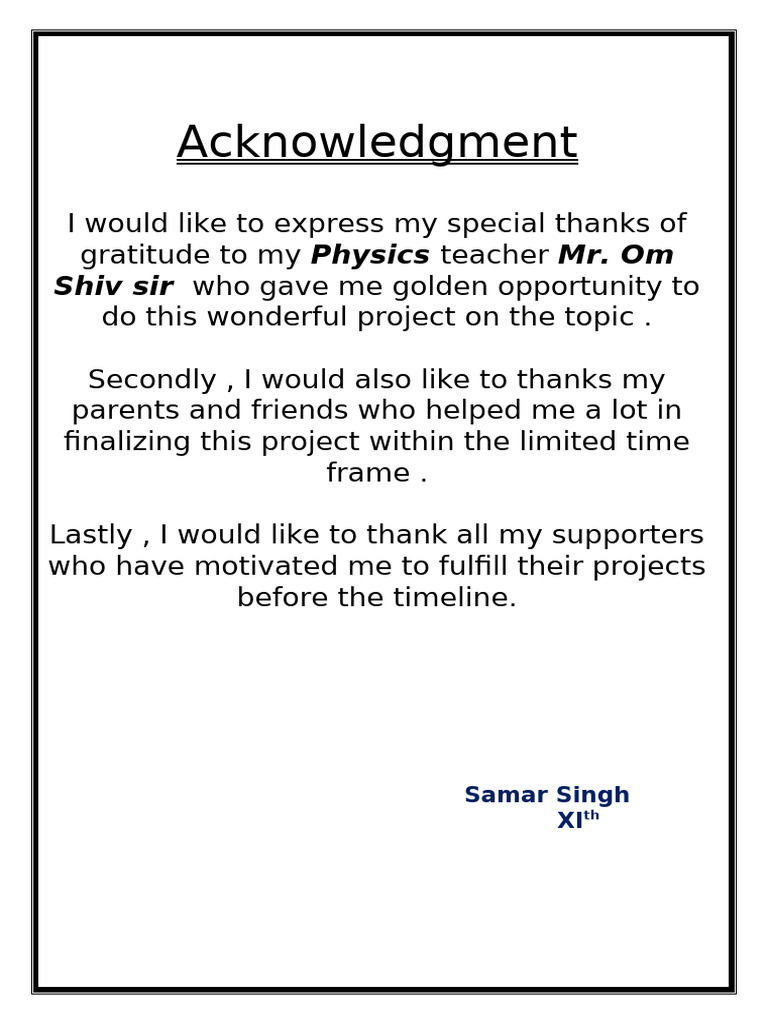Acknowledgment for Physics Project | PDF