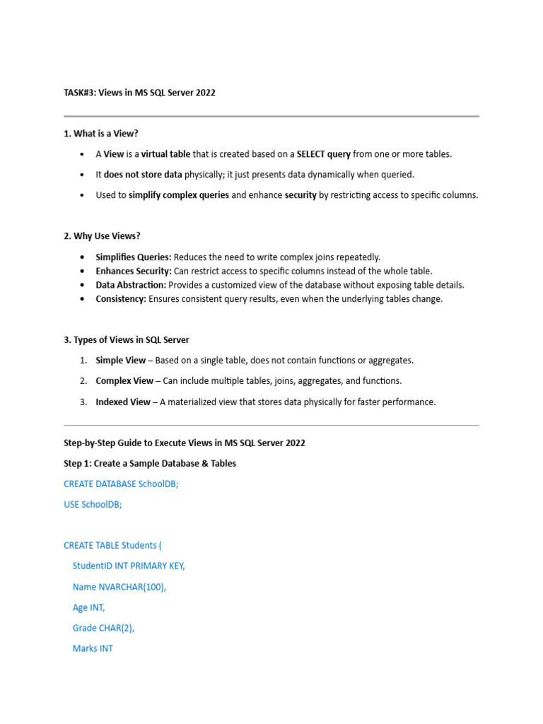 MS SQL Server 2022 Views Guide | PDF | Microsoft Sql Server | Databases