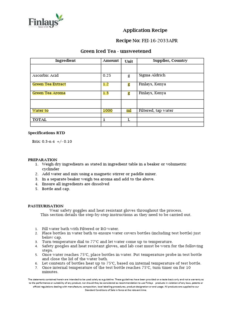 Green Iced Tea Unsweetened | PDF | Water | Tea