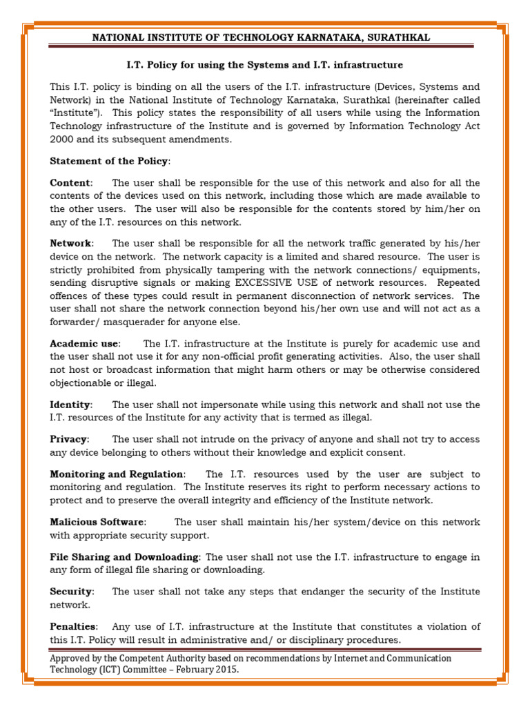NIT Karnataka IT Policy Overview | PDF | Computer Network | Information ...