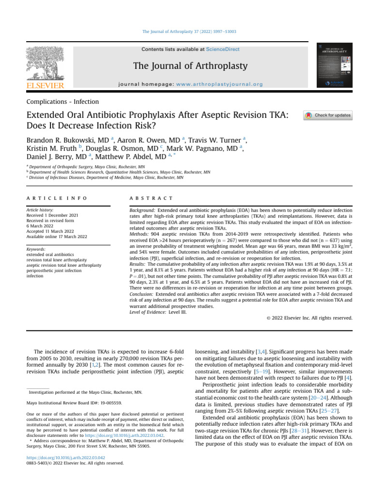 Extended Oral Antibiotic Prophylaxis After Aseptic | PDF | Infection ...
