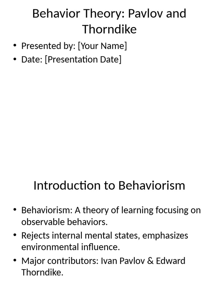 Behavior Theory Pavlov Thorndike | PDF