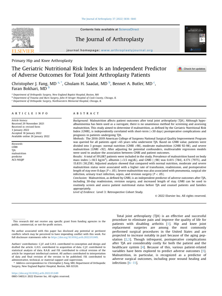 The Geriatric Nutritional Risk Index Is An Indepen | PDF | Health Care ...