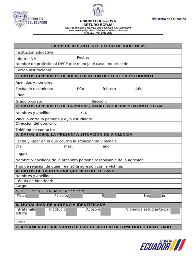Ficha de Reporte de Violencia Escolar | PDF | Violencia | Etica social