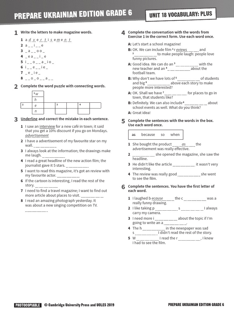 Prepare 6 Vocabulary Plus Unit 18 | PDF