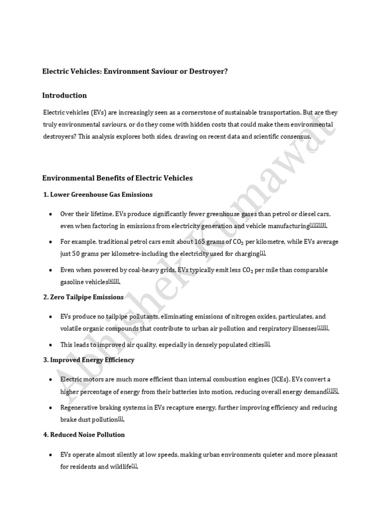 Electric Vehicles - Environment Saviour or Destroyer | PDF | Electric ...