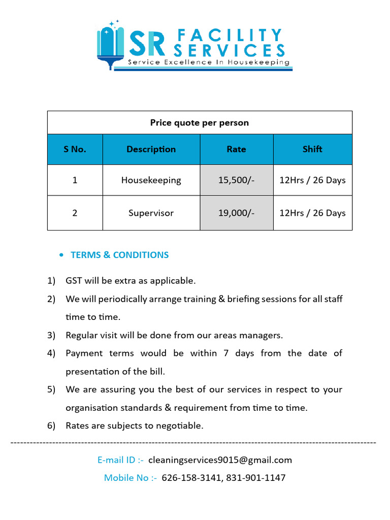Housekeeping Service Price Quote | PDF