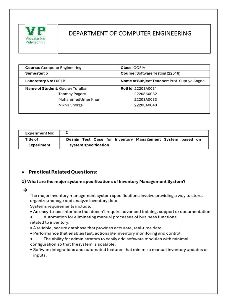 Test Cases for Inventory Management System | PDF | Inventory ...