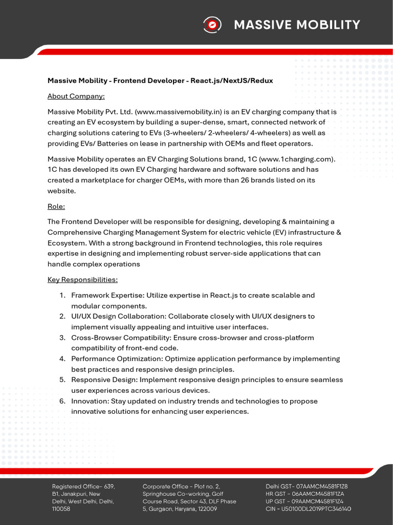 Frontend Developer Role at Massive Mobility | PDF