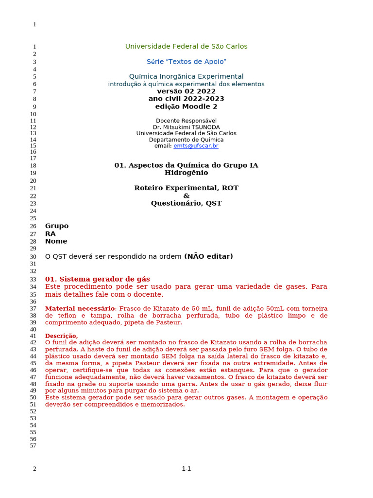 Qie v02 2022 G Ia Exp01 Rot | PDF | Hidrogênio | Reações químicas
