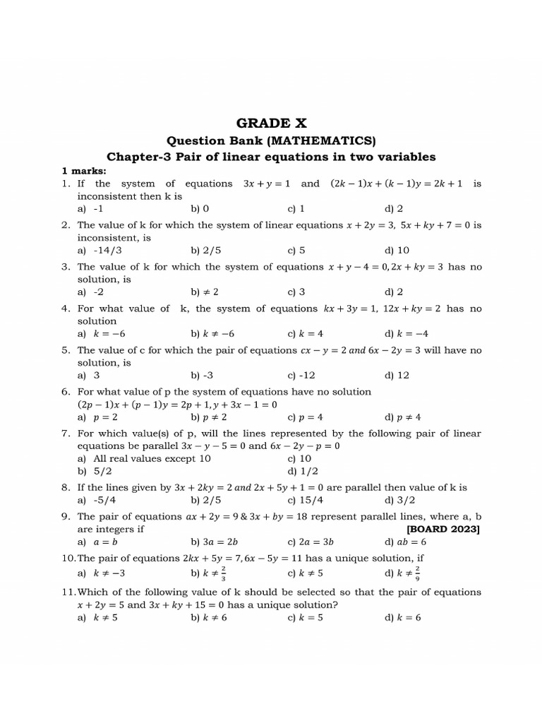 Chapter - 3 Pair of Linear Equations With Two Variables | PDF