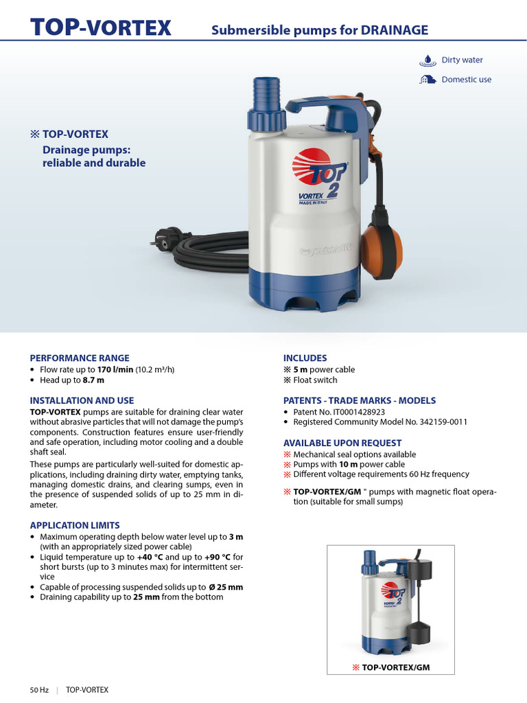 TOP-VORTEX Submersible Drainage Pumps | PDF | Pump | Equipment