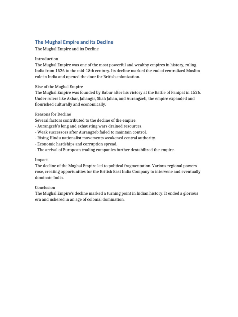 Decline of the Mughal Empire Explained | PDF