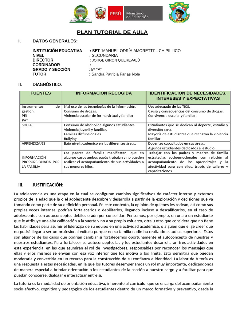 Plan Tutorial de 5to A | PDF | Las emociones | Violencia