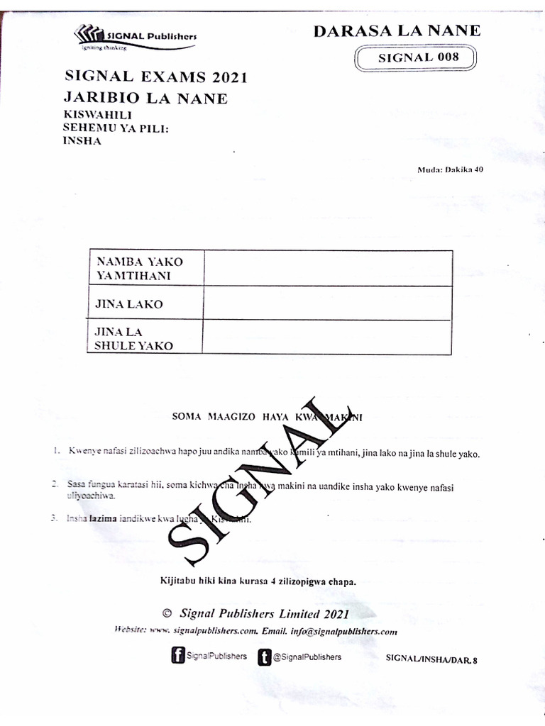 Sig 008 Insha STD 8 Teacher - Co .Ke | PDF