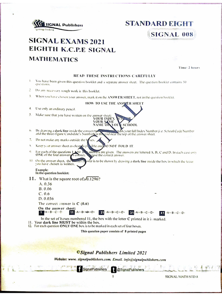 SIG 008 MAT STD 8 Teacher - Co .Ke | PDF