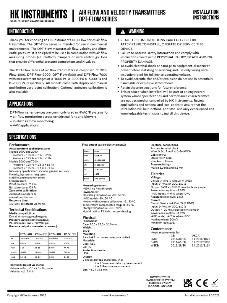 DPT-Flow Series Installation Guide | PDF | Calibration | Manufactured Goods