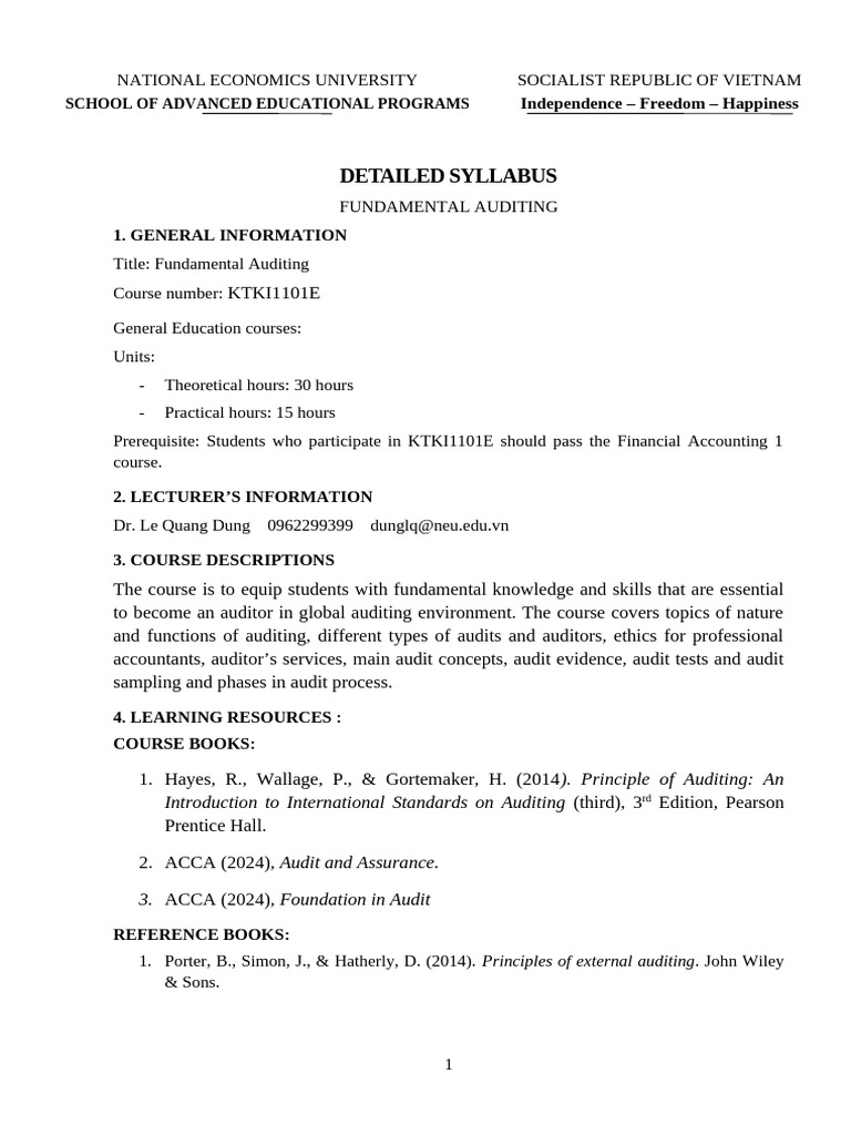 Fundamental Auditing Syllabus 2025 | PDF | Audit | Academic Dishonesty