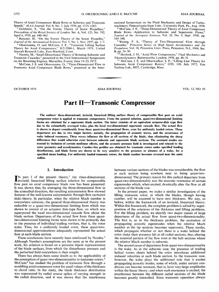 Transonic Flow Theory for Compressors | PDF | Aerodynamics | Lift (Force)