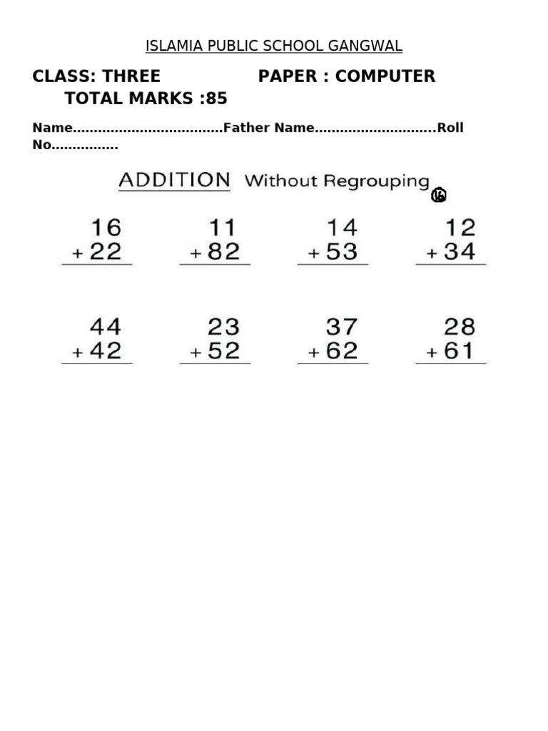 Computer Exam Paper for Class 3 | PDF