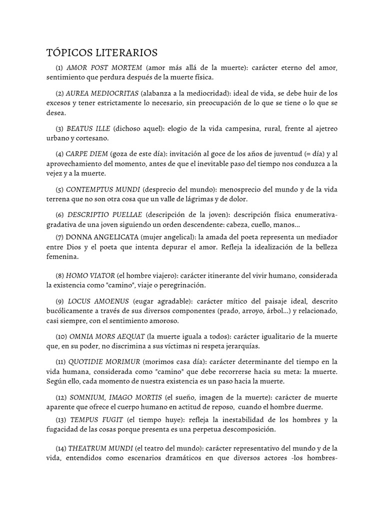 Tópicos Literarios Clásicos Explicados | PDF