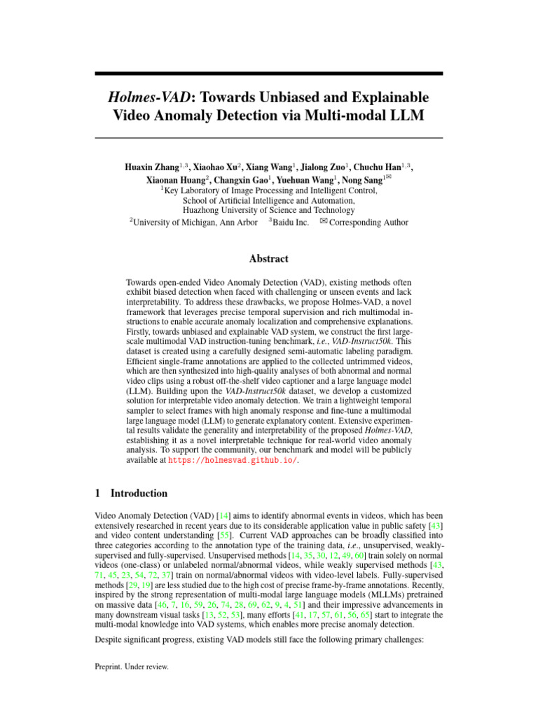 Holmes-VAD - Towards Unbiased and Explainable Video Anomaly Detection ...